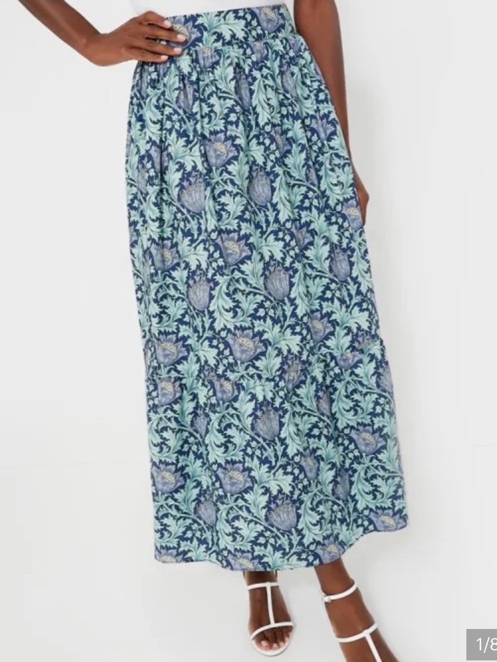 Blue Floral Maxi Skirt - Lightweight Printed Women's Skirt